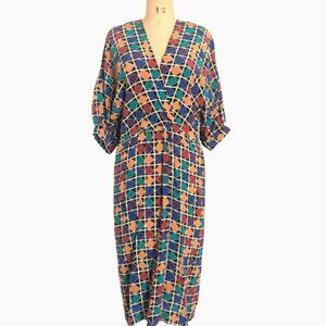 Vintage Charles Bianco 100% midi dress in geometric pattern